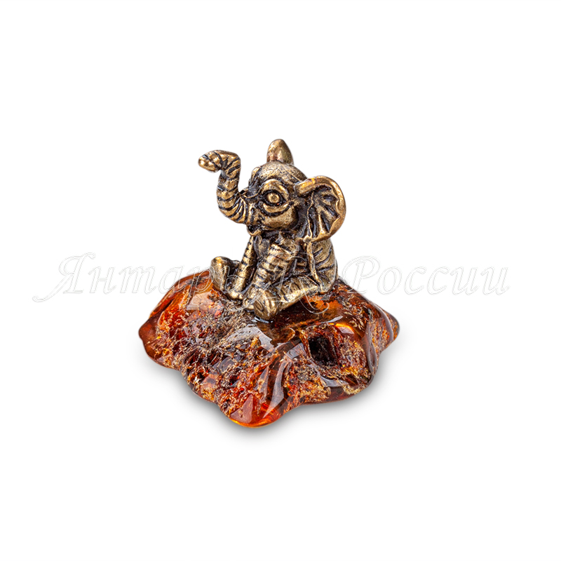 Слонёнок на попе Латунь, янтарь